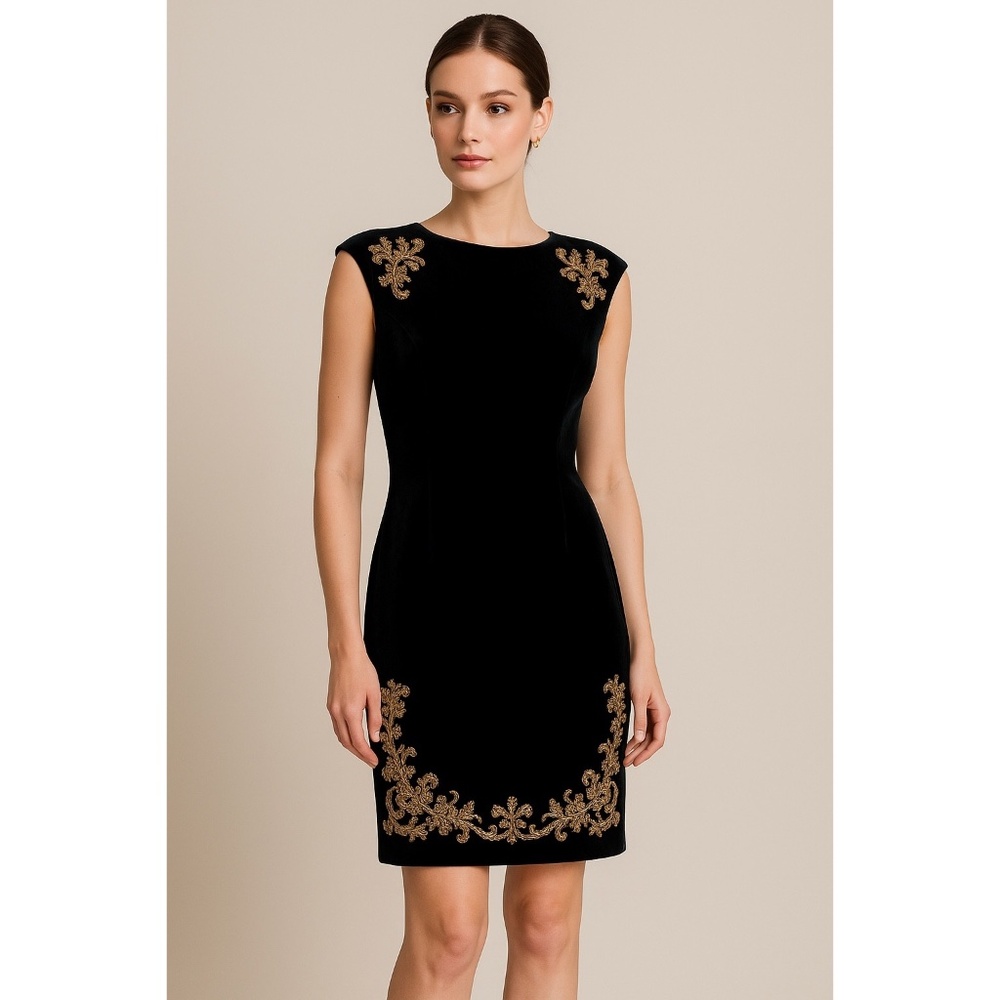 White House Black Market Beautiful black gold velvet dress - XXS